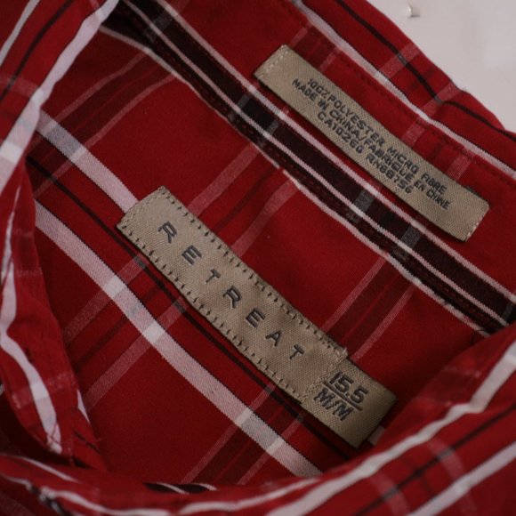 Mens Red Retreat Short Sleeved Plaid Striped Button Front Shirt Size M Medium - Picture 2 of 10